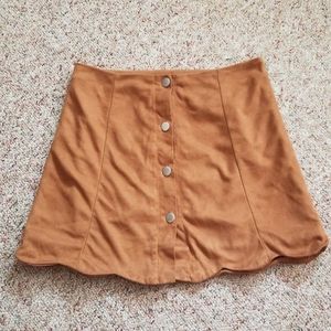 Fuax suede brown scalloped Skirt from shein